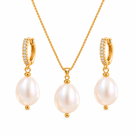 Pearl Drop Set freshwater pearl necklace and huggie earrings