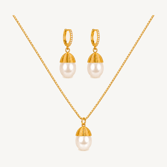 Maylohas Classic Pearl freshwater pearl necklace and huggie earrings set
