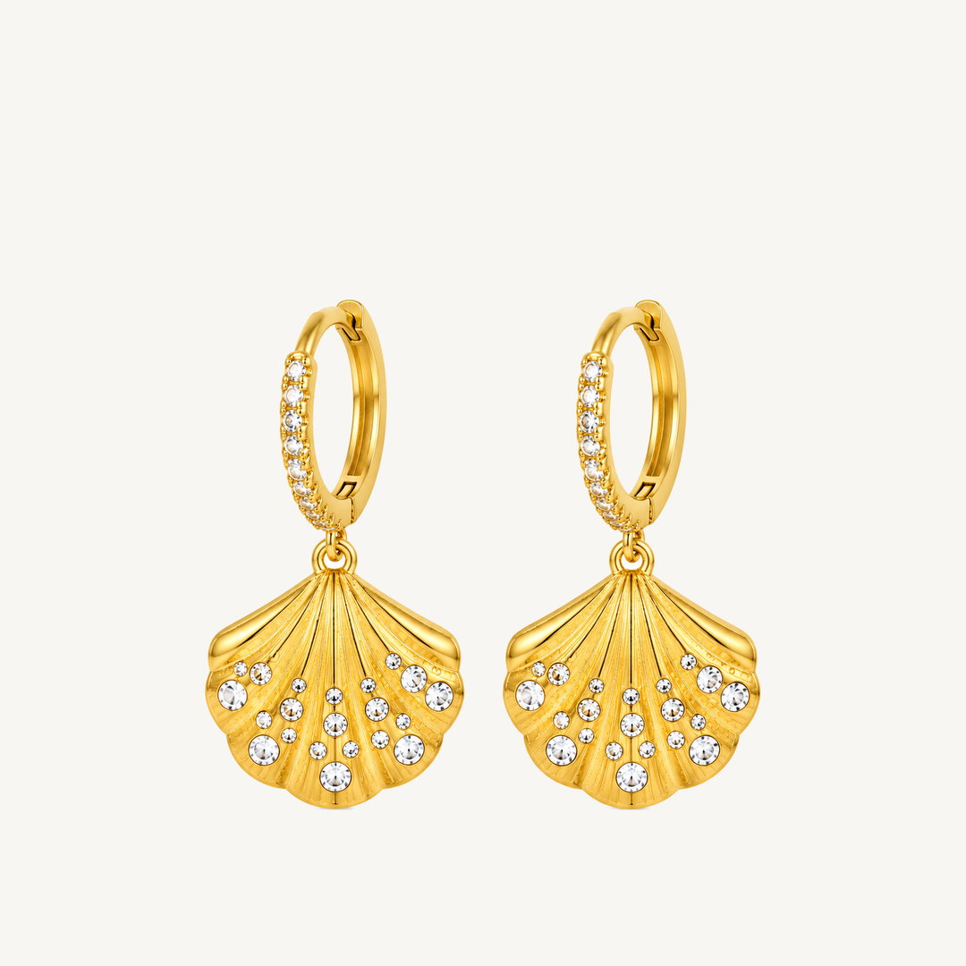 Crystal Shell charm huggie earrings