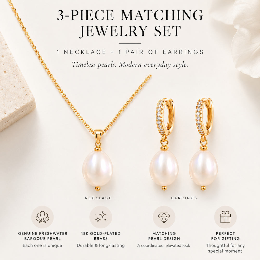 Pearl Drop Set three piece matching freshwater pearl jewelry set