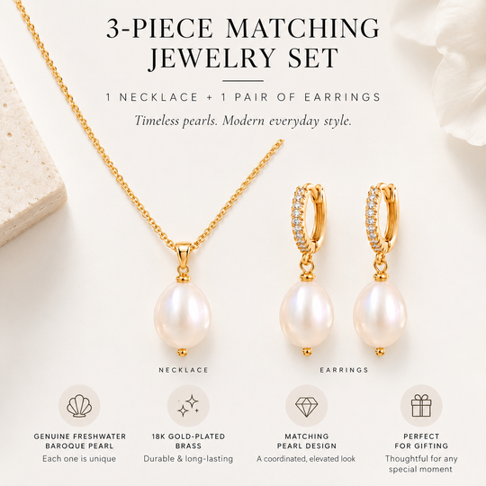 Pearl Drop Set three piece matching freshwater pearl jewelry set