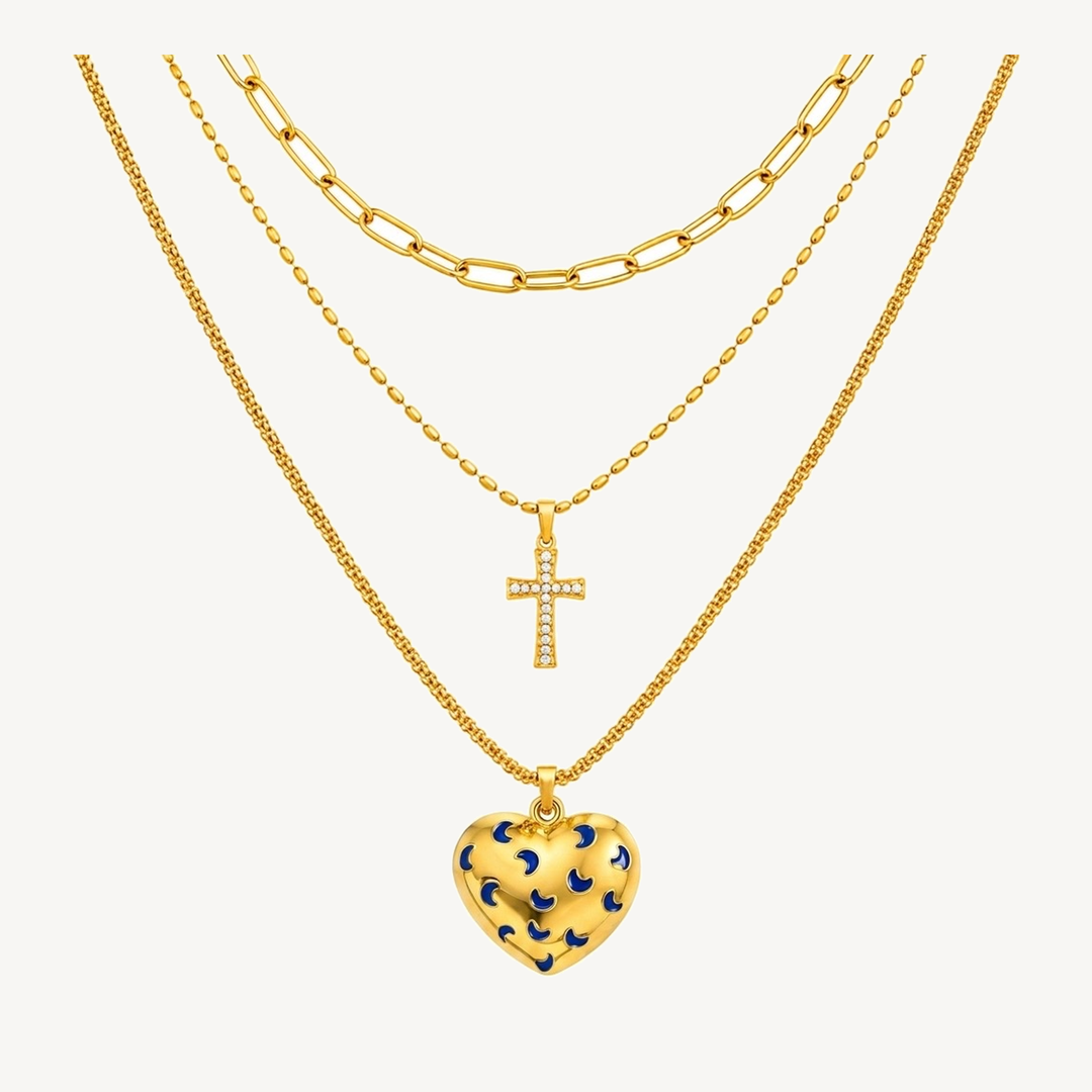 Moon Heart three-layer gold-tone pendant necklace
