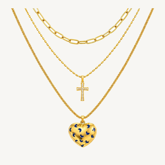 Moon Heart three-layer gold-tone pendant necklace