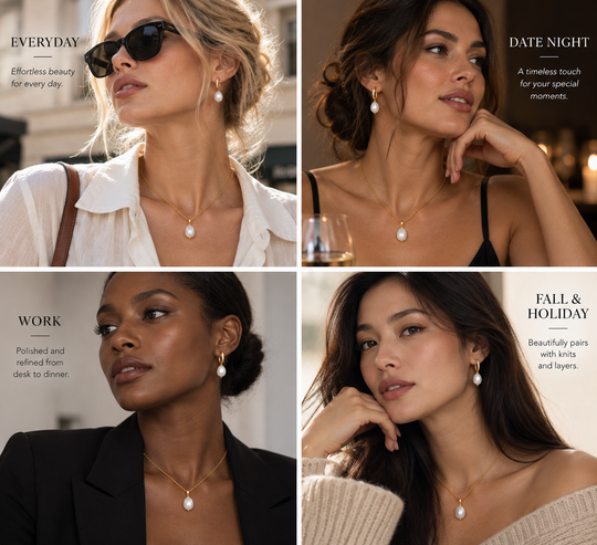 Pearl Drop Set styled for everyday work date night and fall
