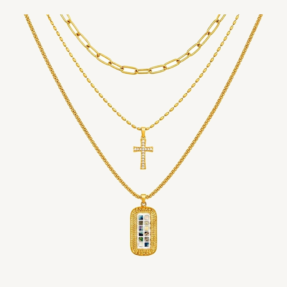 Mosaic Tile three-layer gold-tone pendant necklace