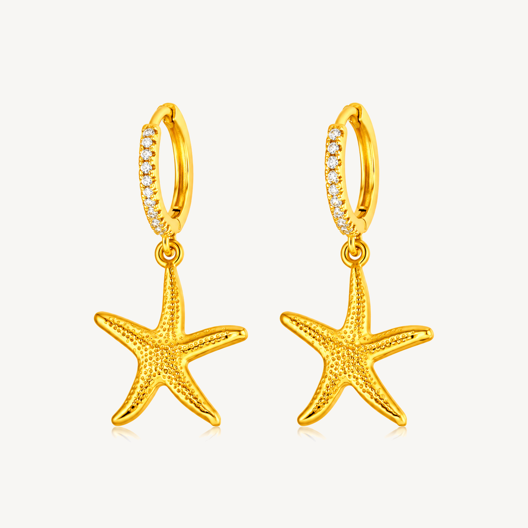 Gold Starfish charm huggie earrings