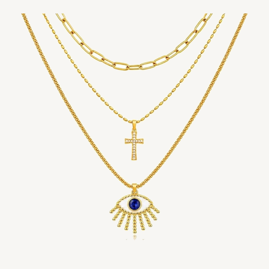 Evil Eye three-layer gold-tone pendant necklace
