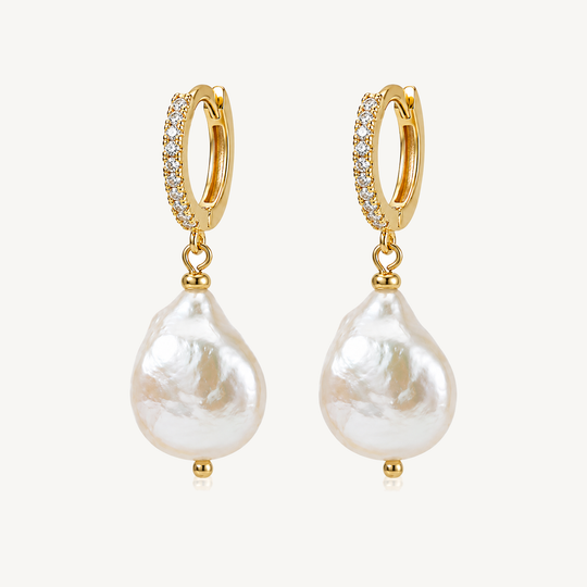 Large baroque freshwater pearl huggie earrings