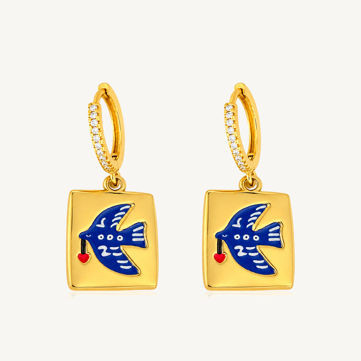 Blue Bird charm huggie earrings