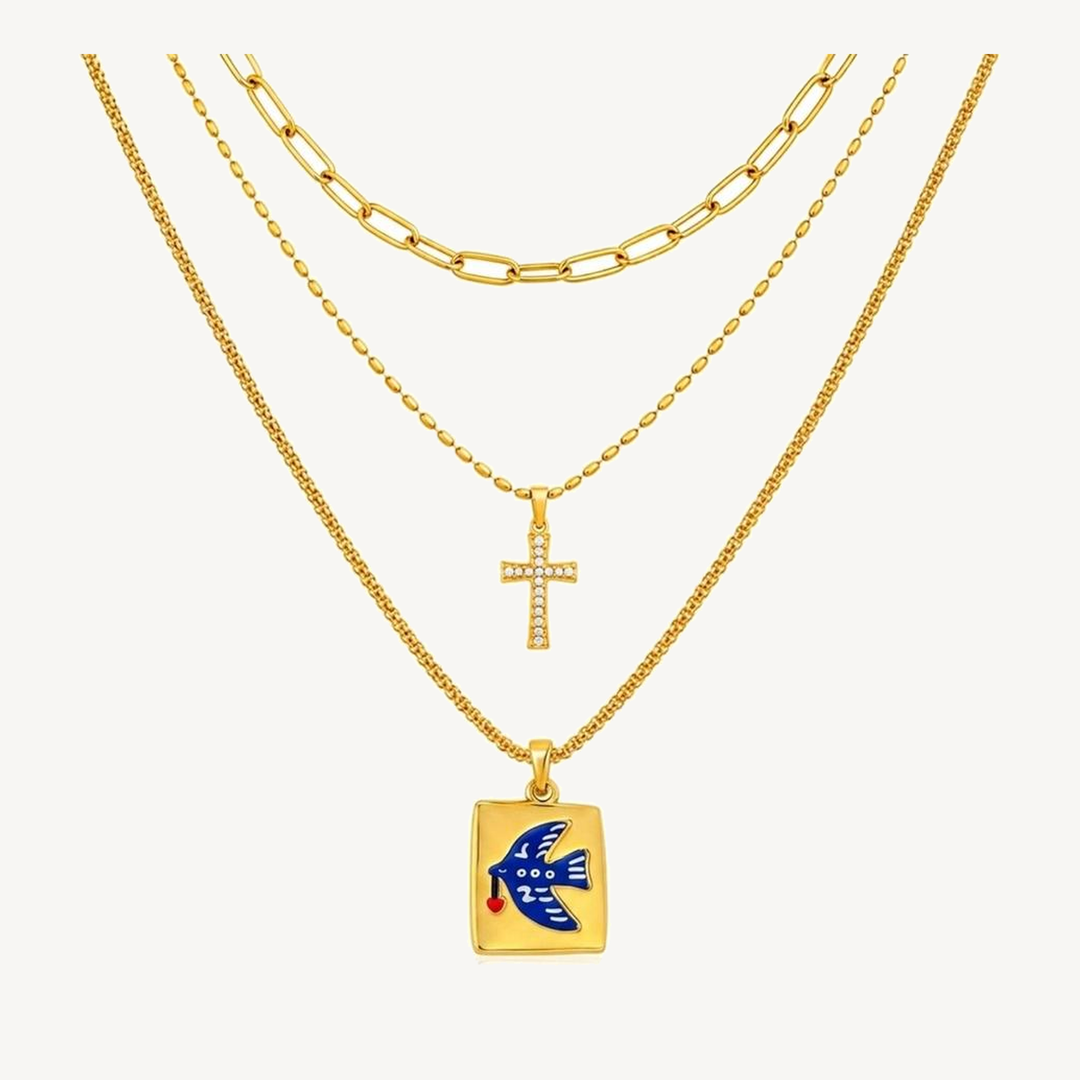 Bluebird three-layer gold-tone pendant necklace