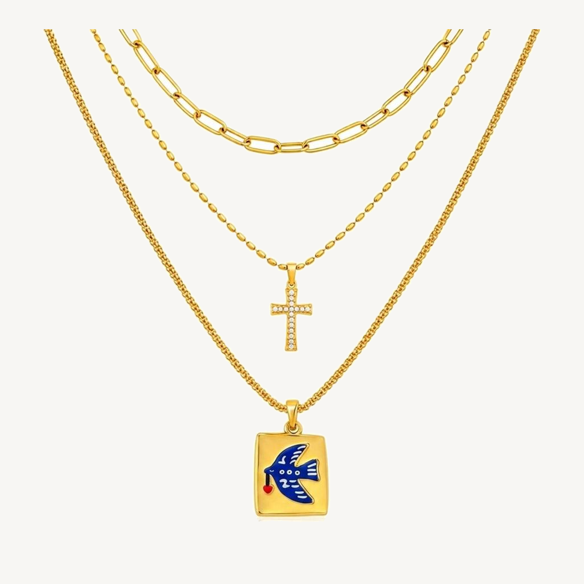 Bluebird three-layer gold-tone pendant necklace