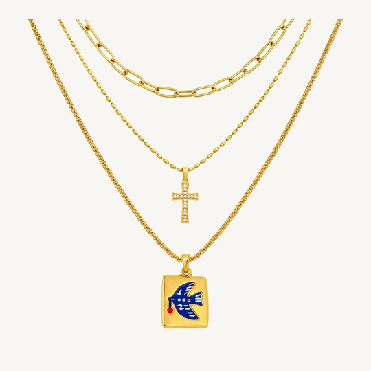 Bluebird three-layer gold-tone pendant necklace