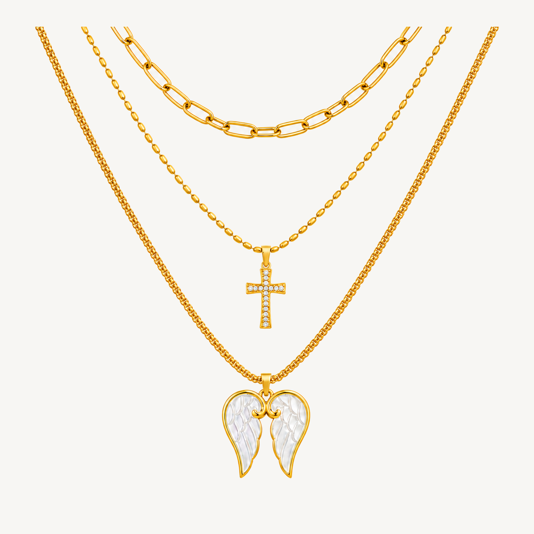 Guardian Wings three-layer gold-tone pendant necklace