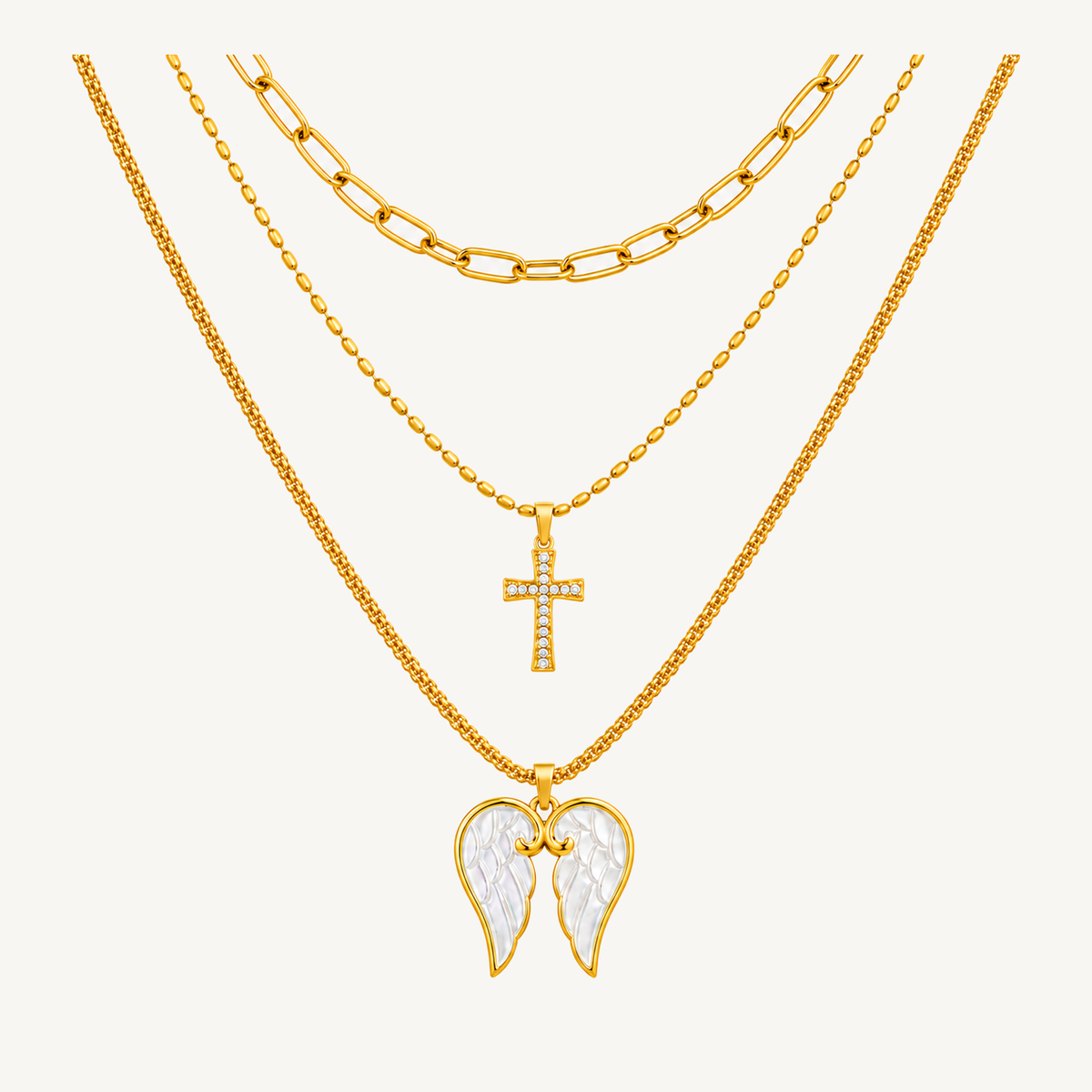 Guardian Wings three-layer gold-tone pendant necklace