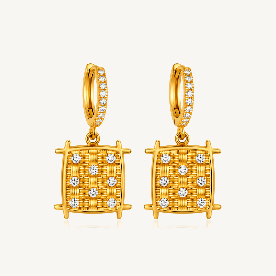 Crystal Grid charm huggie earrings