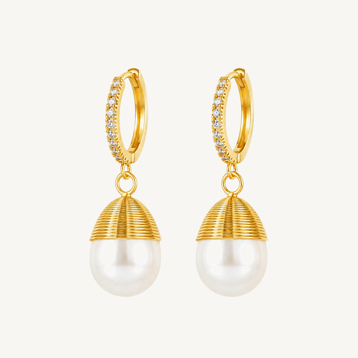Freshwater pearl drop huggie earrings