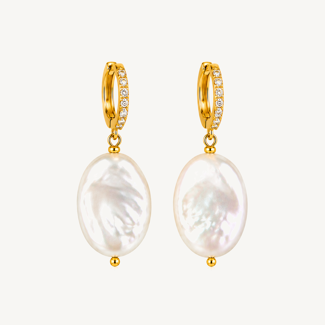 Oval baroque freshwater pearl huggie earrings
