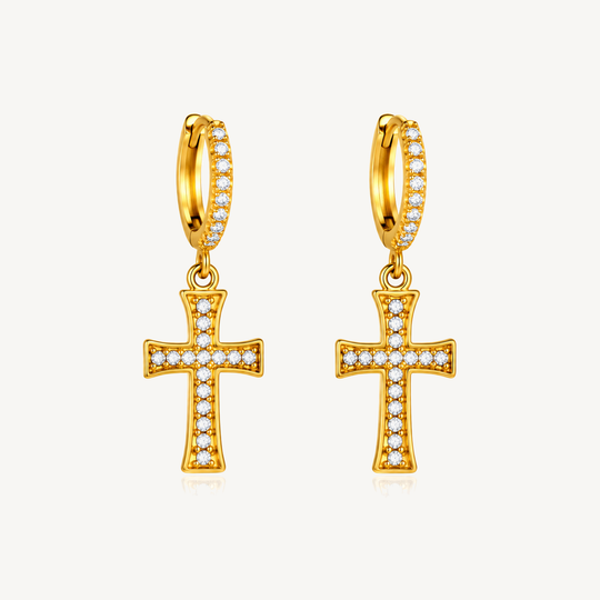 Crystal Cross charm huggie earrings