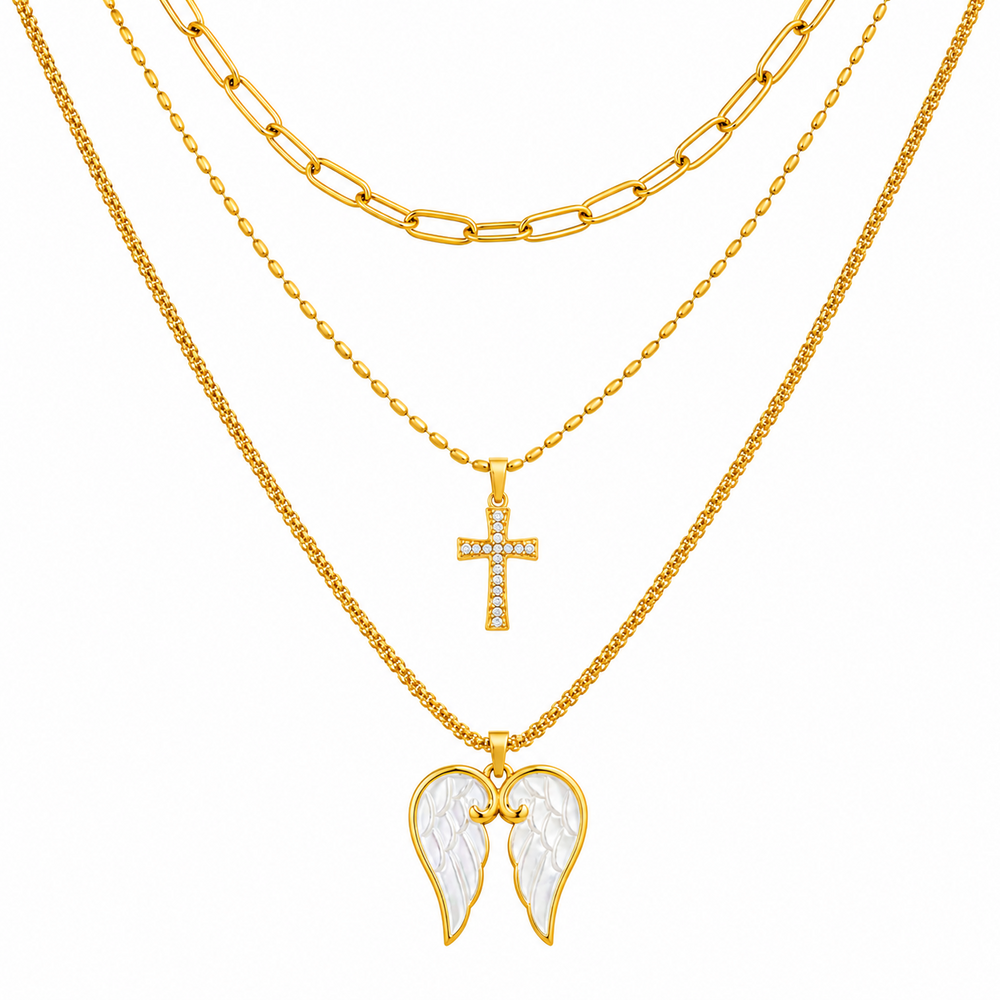 Maylohas Guardian Wings three layer gold necklace