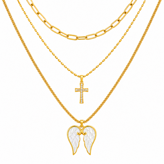 Maylohas Guardian Wings three layer gold necklace