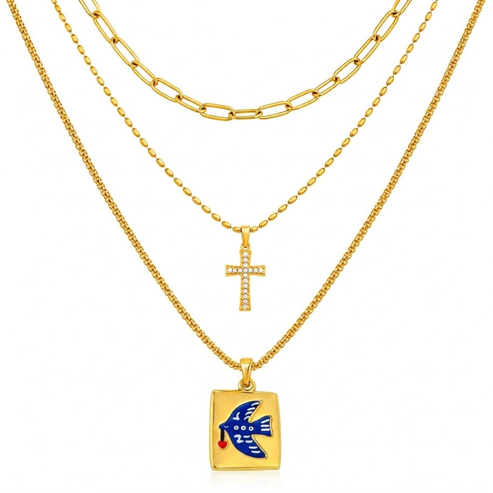 Maylohas Bluebird three layer gold necklace