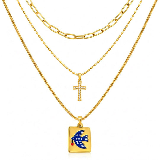 Maylohas Bluebird three layer gold necklace
