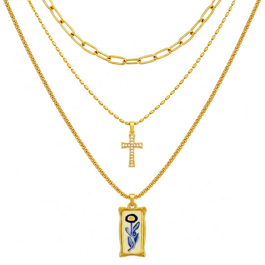 Maylohas Blue Bloom three layer gold necklace