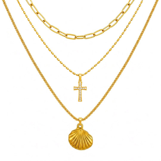 Maylohas Golden Shell three layer gold necklace