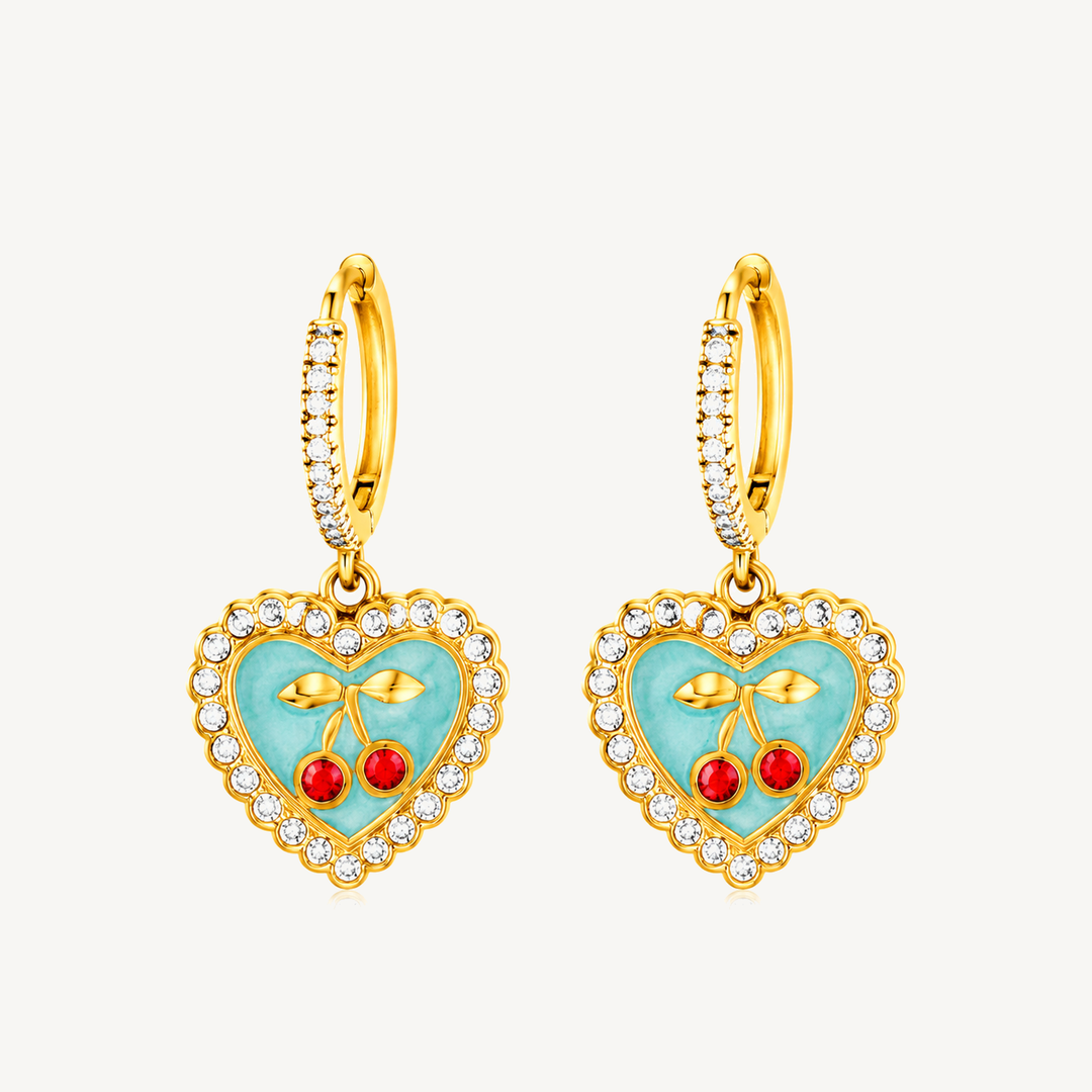 Cherry Heart charm huggie earrings