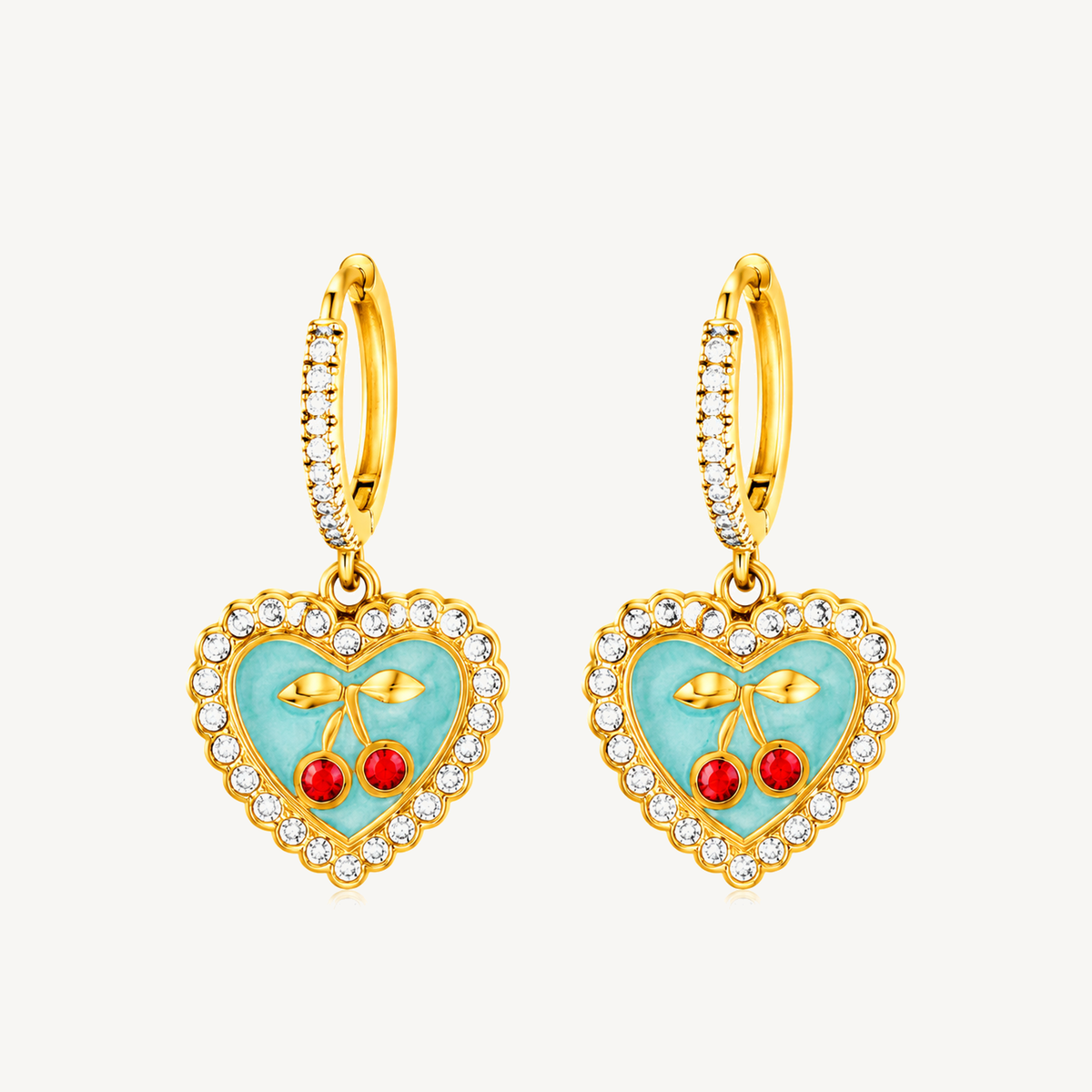 Cherry Heart charm huggie earrings