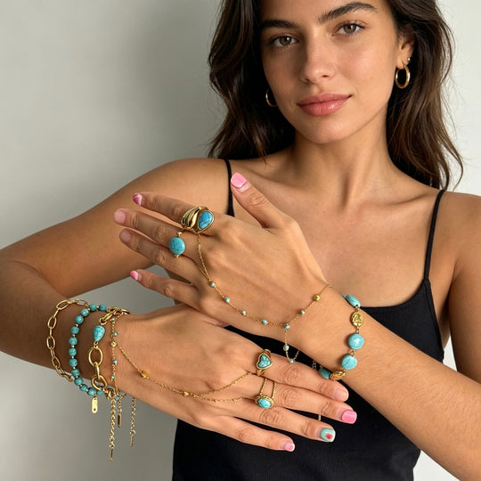 Hammered Turquoise Station Cuff Bangle