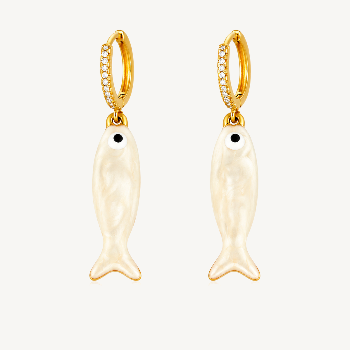 Ivory Fish charm huggie earrings