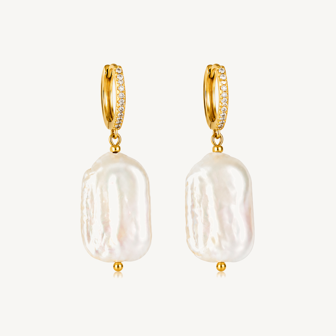 Rectangular baroque freshwater pearl huggie earrings