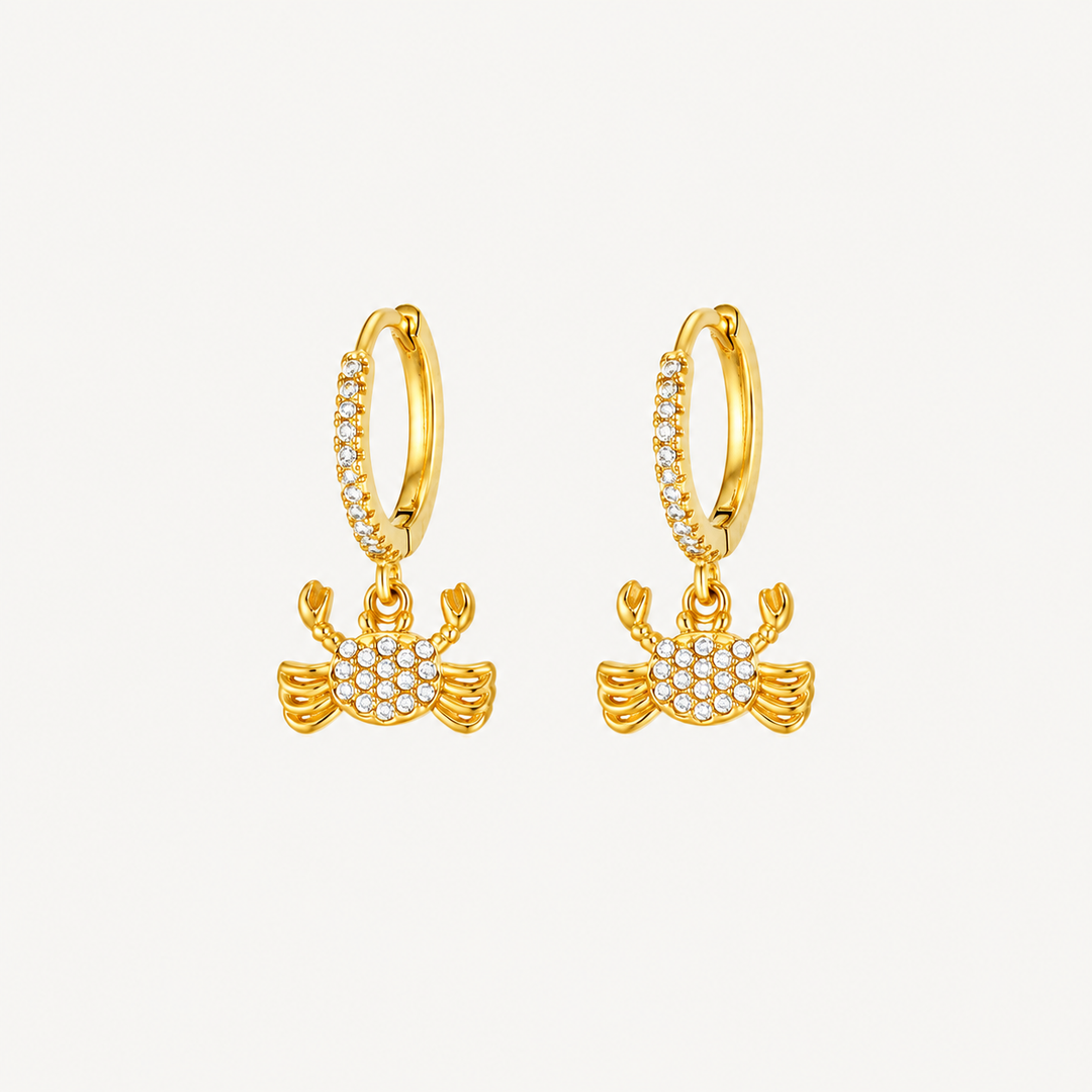 Crystal Crab charm huggie earrings