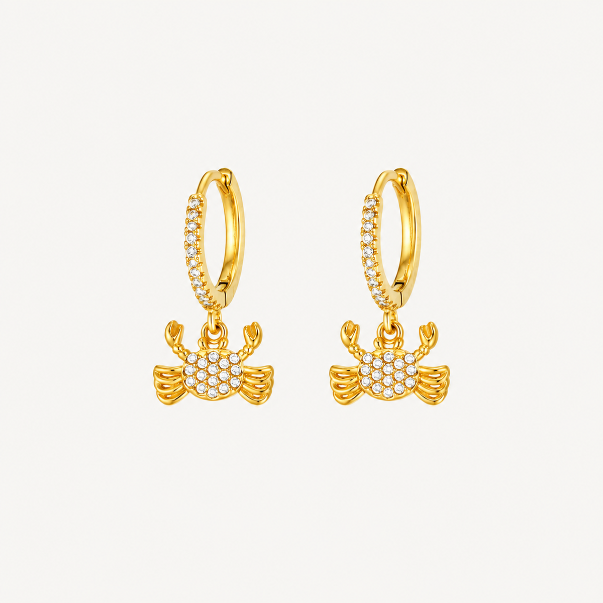Crystal Crab charm huggie earrings