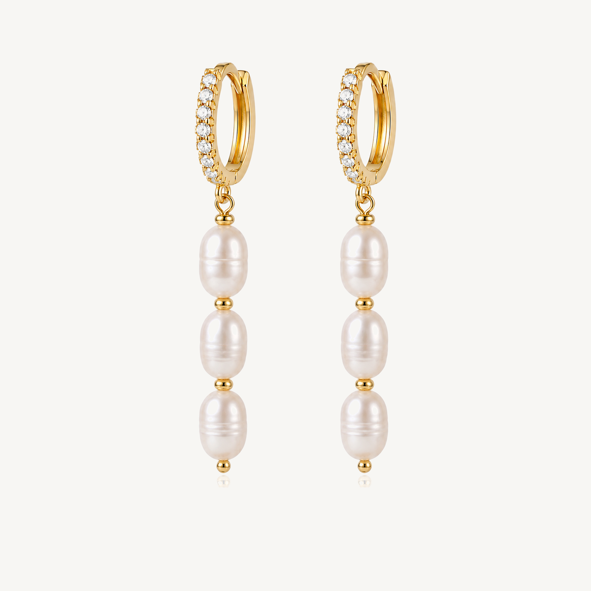 Triple freshwater pearl drop huggie earrings