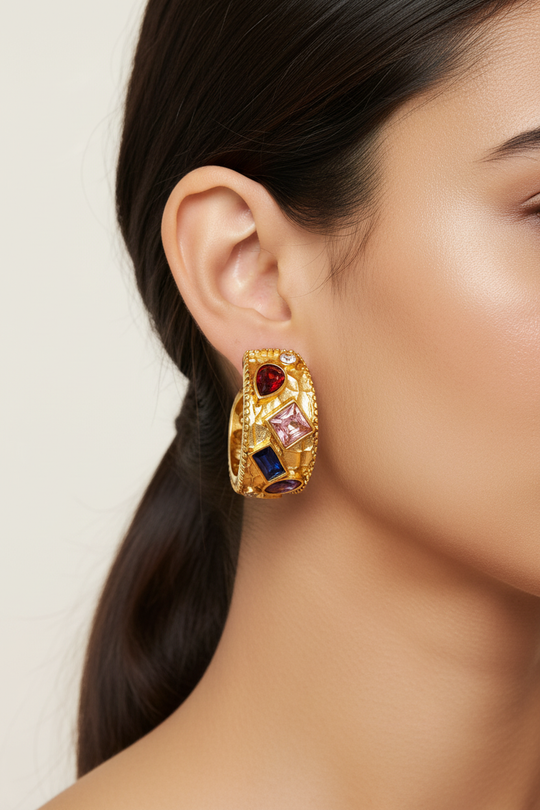 彩宝宽圈耳环佩戴图