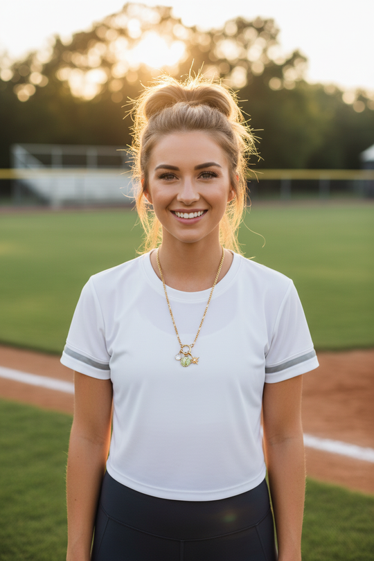 女性运动场景垒球项链佩戴图