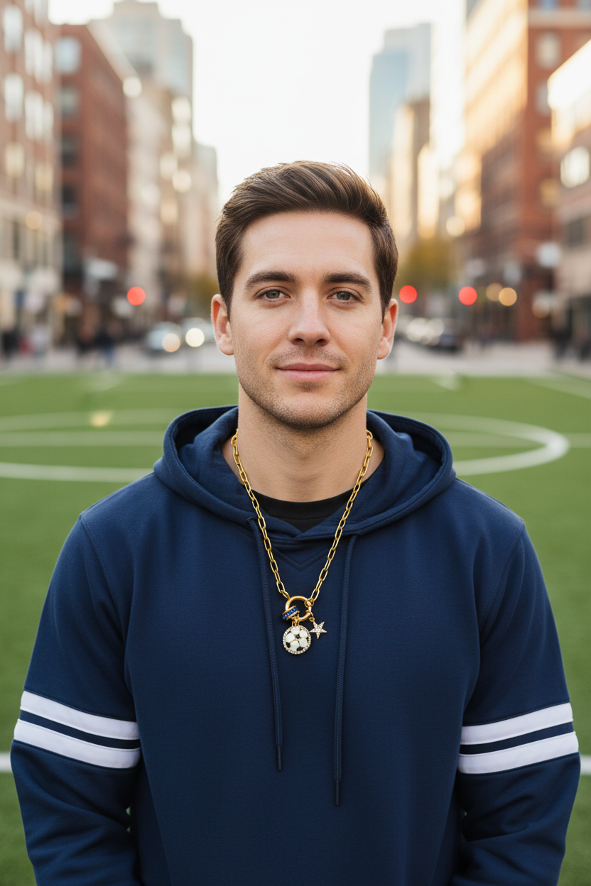 男性运动场景足球项链佩戴图