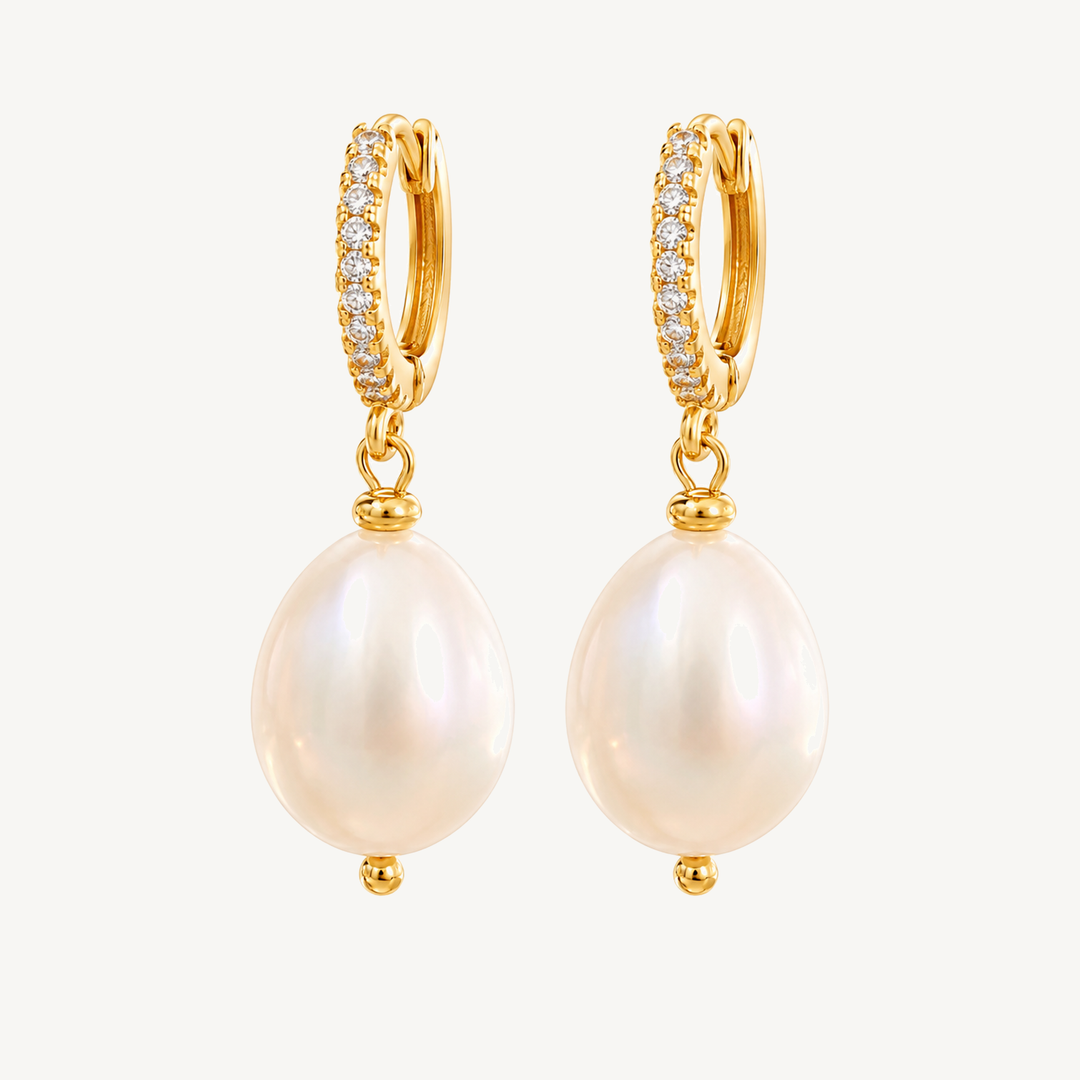 Teardrop freshwater pearl huggie earrings