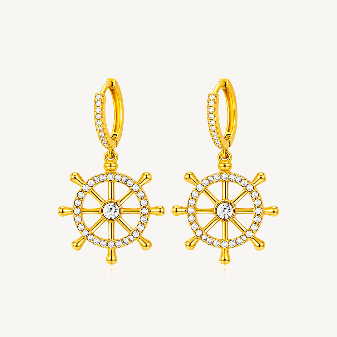 Nautical Wheel charm huggie earrings