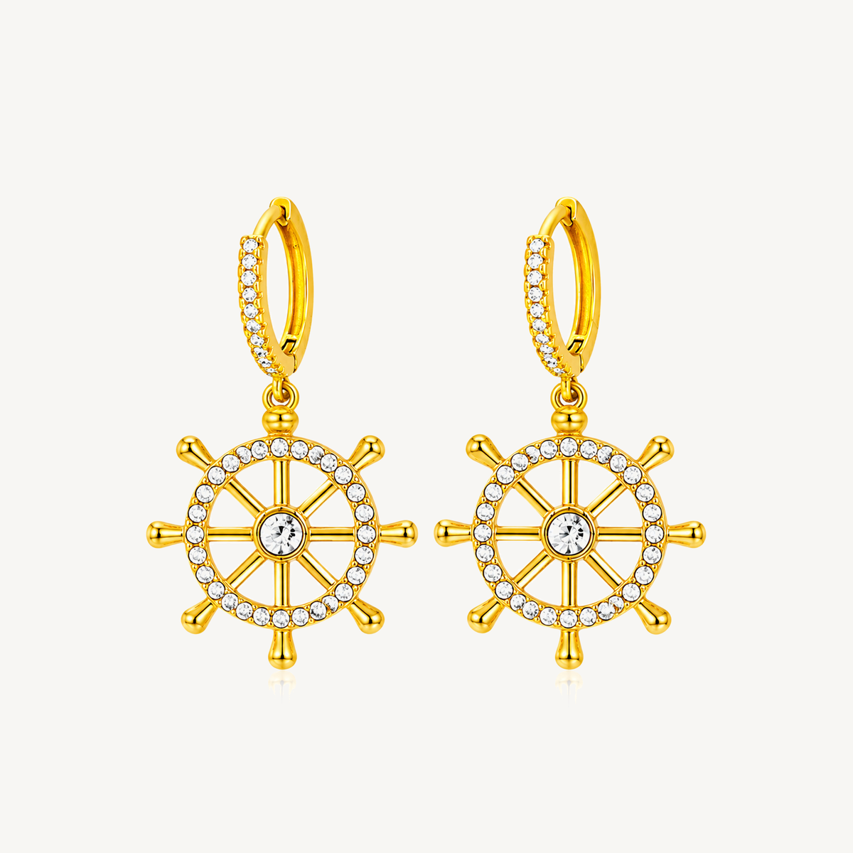 Nautical Wheel charm huggie earrings