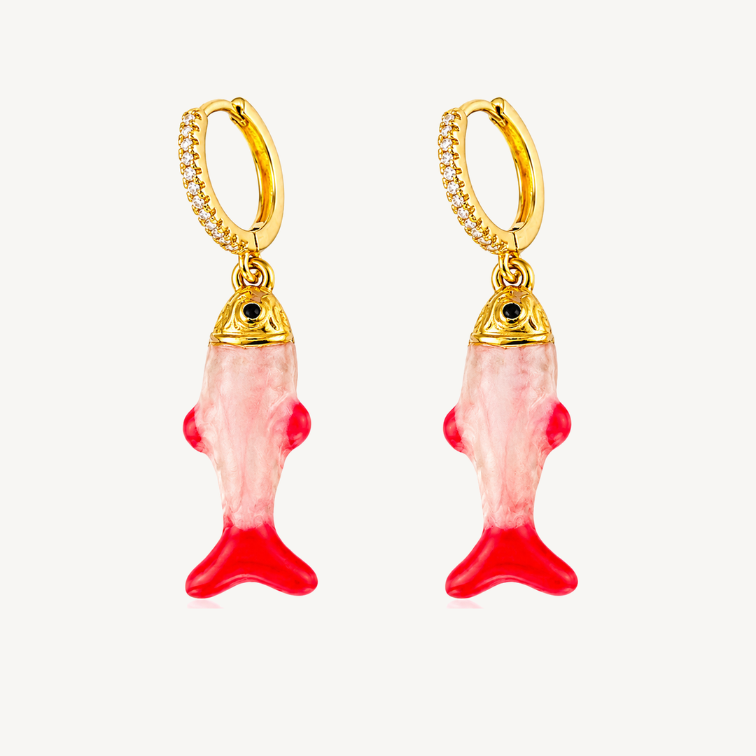 Pink Fish charm huggie earrings