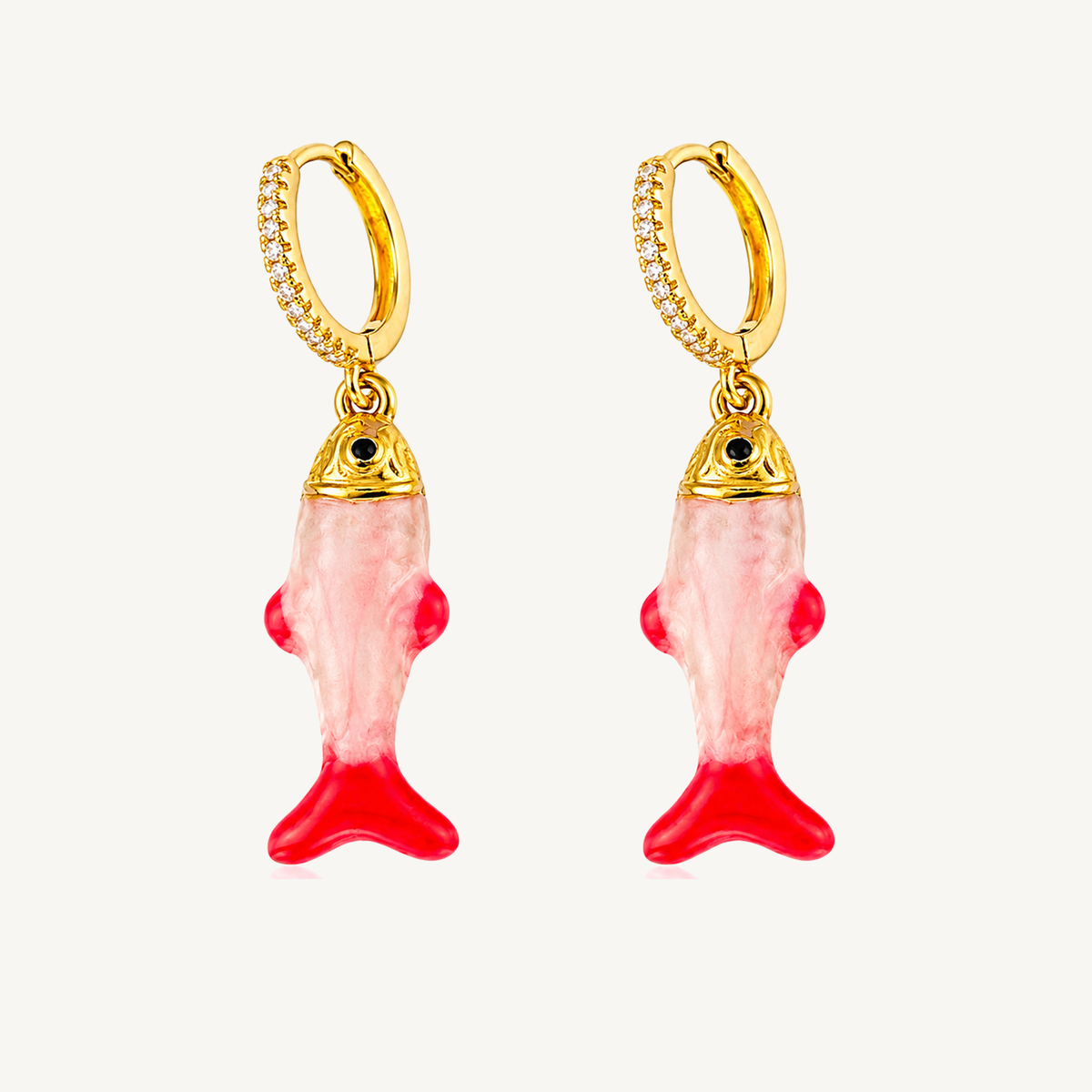 Pink Fish charm huggie earrings
