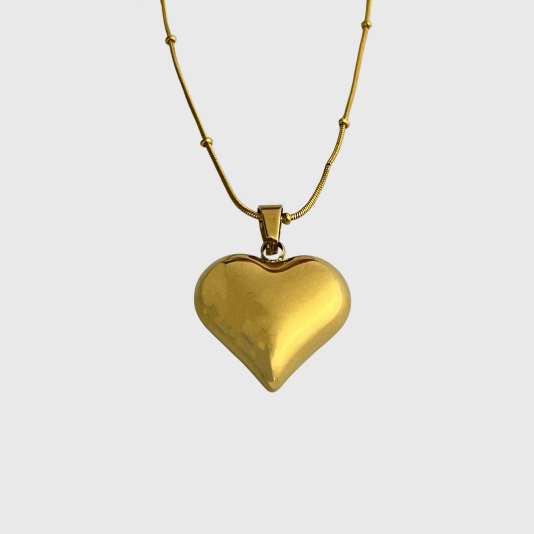 Gold Heart Pendant Necklace – 18K Gold Plated Stainless Steel Snake Chain, Elegant Vintage Jewelry for Women