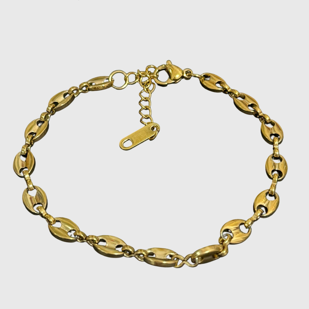 Gold Coffee Bean Bracelet – 18K Stainless Steel Plated, Adjustable Dainty Chain Bracelet for Women