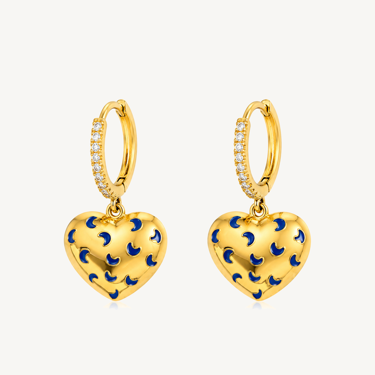 Moon Heart charm huggie earrings