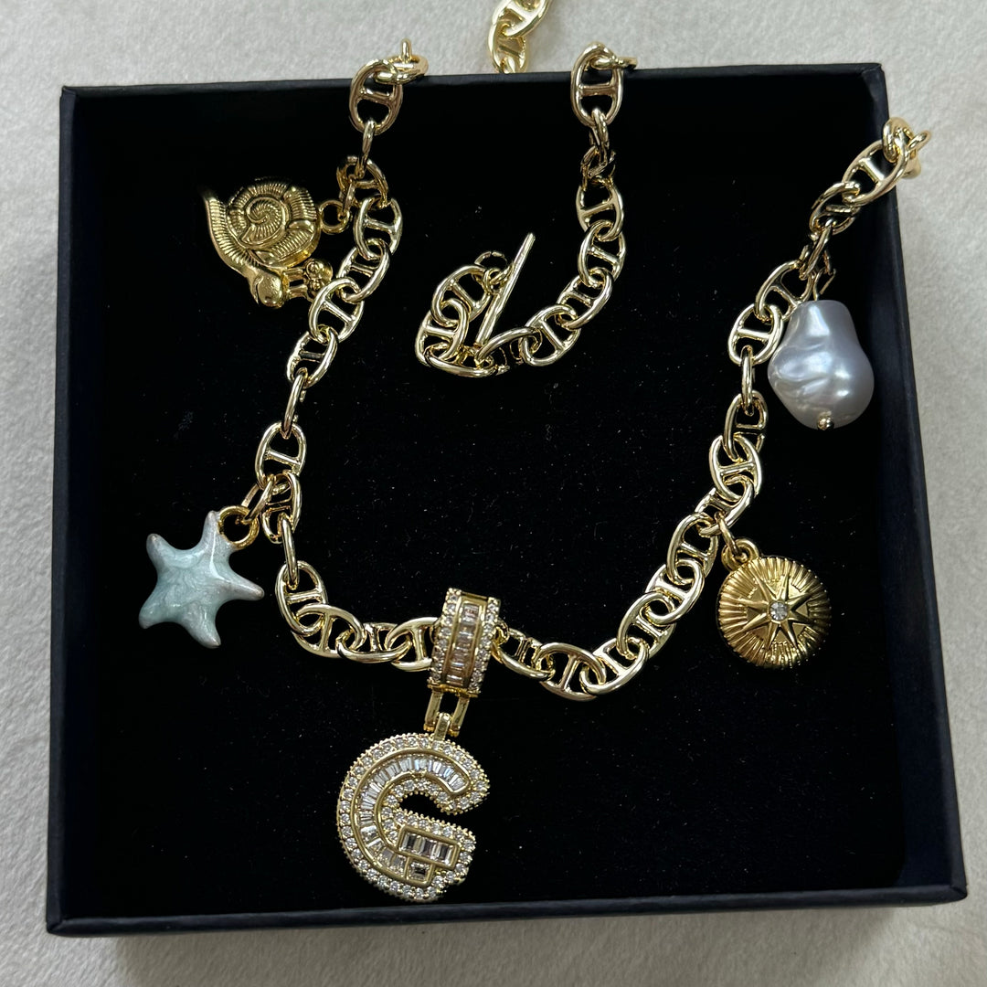 Layered Charm Necklace – Custom Letter Pendant (B/G/K/N/X)