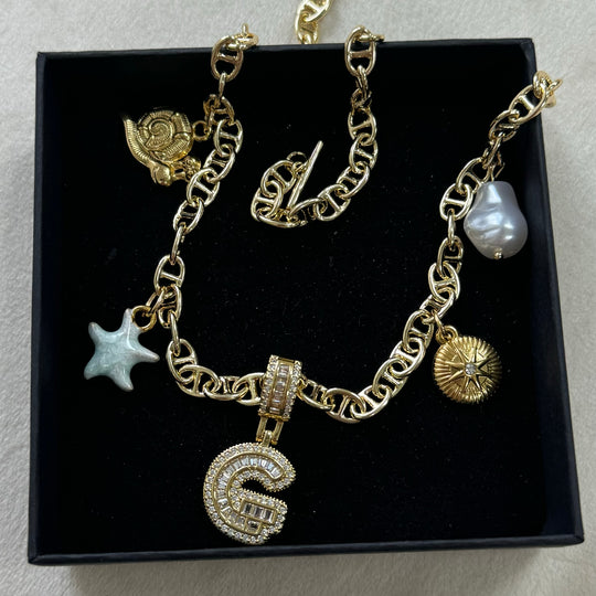 Layered Charm Necklace – Custom Letter Pendant (B/G/K/N/X)