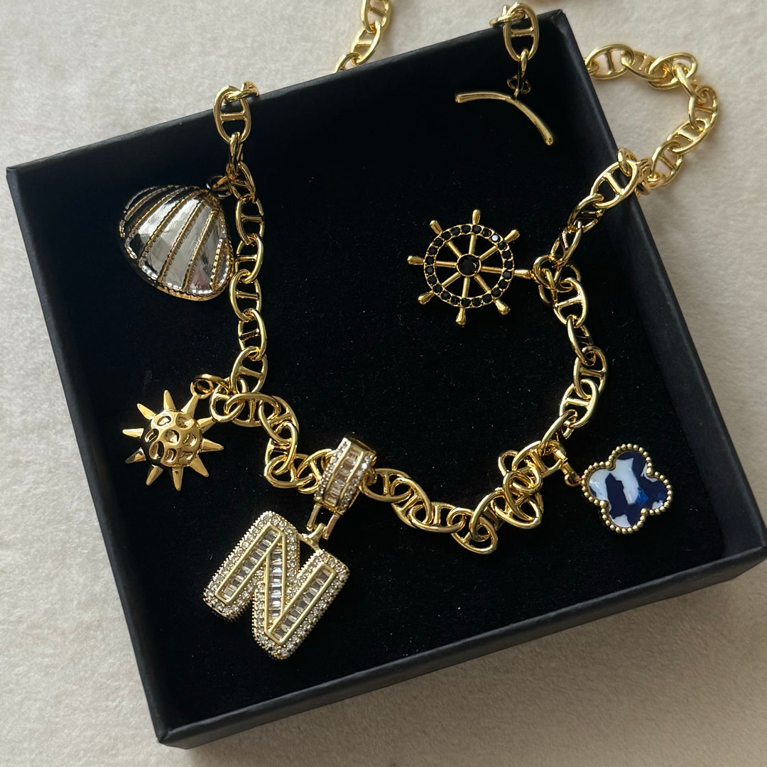 Layered Charm Necklace – Custom Letter Pendant (B/G/K/N/X)